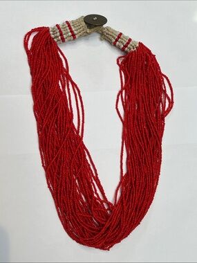 Handmade Red Multi-Strand Seed Bead Necklace - Boho Chic